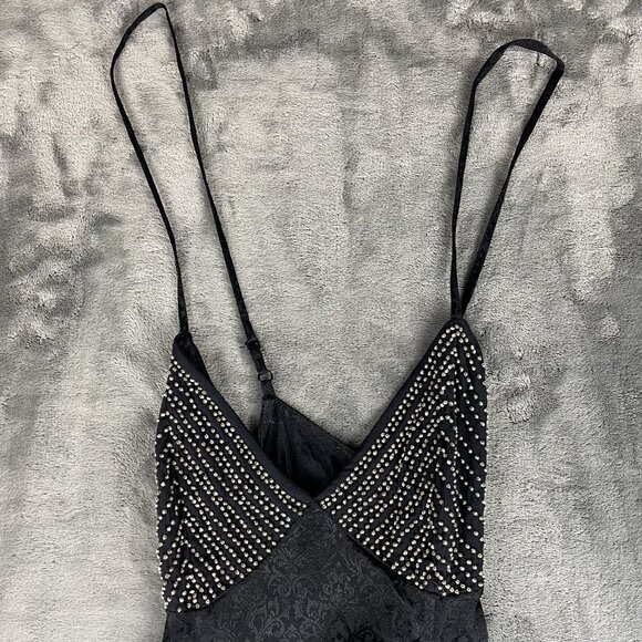 Intimately Free People Women's S Shooting Star Slip Dress Black Beaded Mini - Picture 3 of 6
